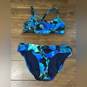 Athleta blue floral bikini set, sz medium